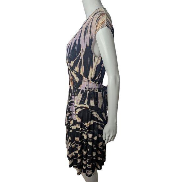Donna Morgan Faux Wrap Dress Womens Sz 8 Abstract Print Ruffles Colorful Artsy - Picture 5 of 11